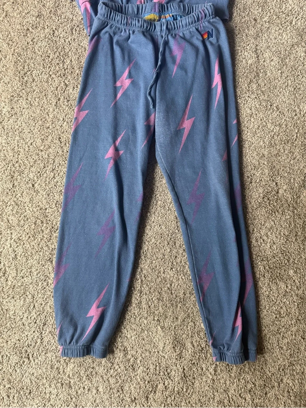 Aviator Nation Blue Hoodie & Jogger Set with Pink Lightning Bolts